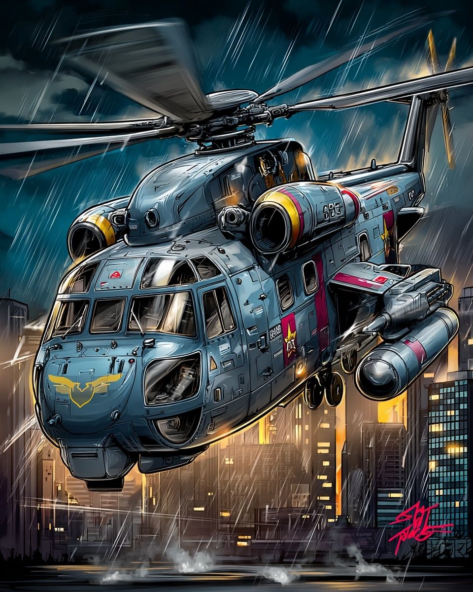 Storm Rescue Helicopter Digital Art Poster. poster detail