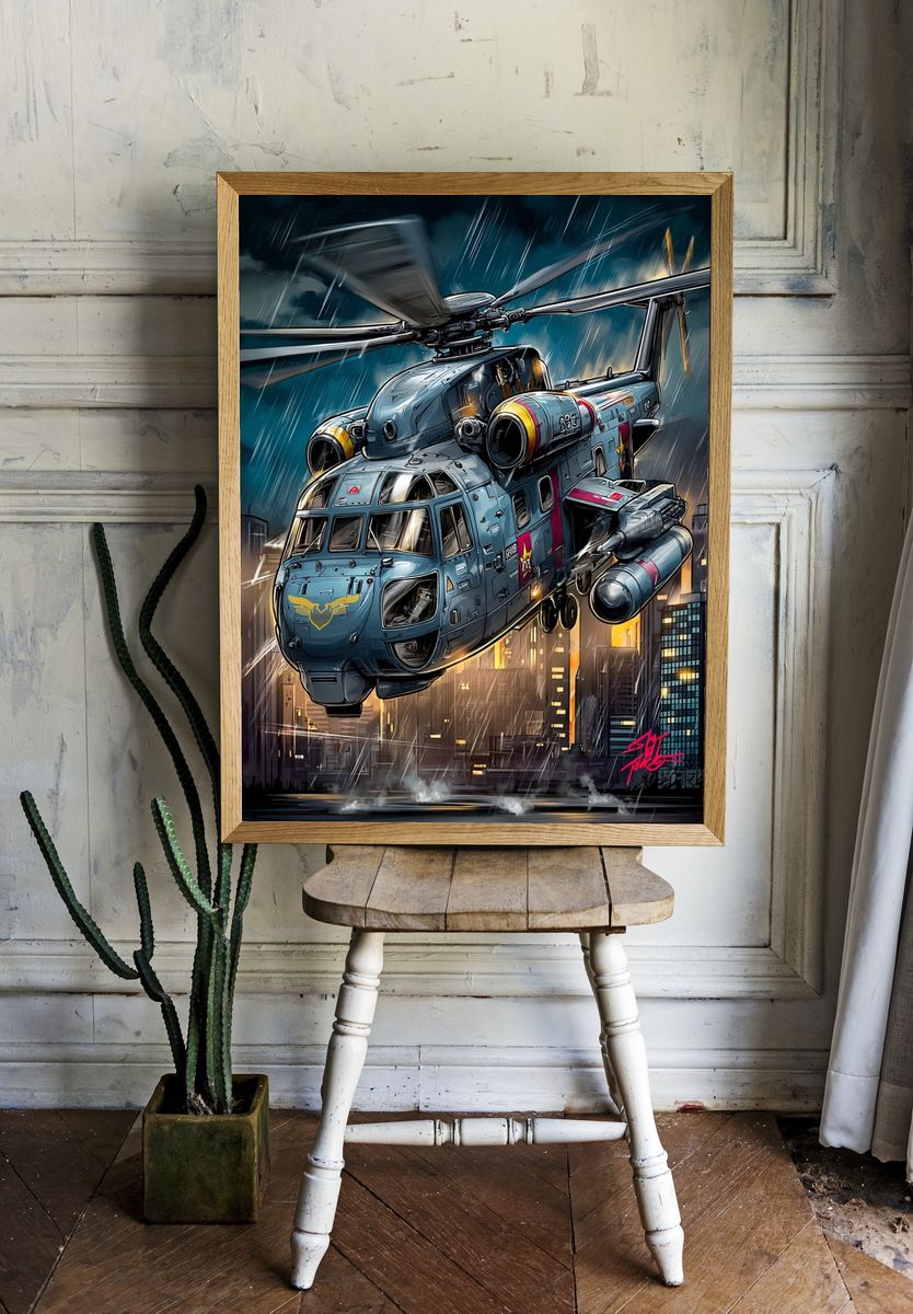 Storm Rescue Helicopter Digital Art Poster. — room view 1