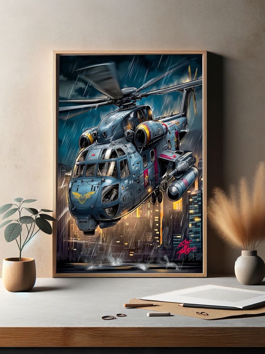 Storm Rescue Helicopter Digital Art Poster. — room view 2