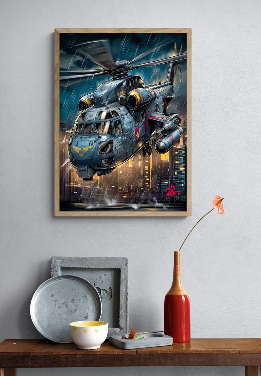 Storm Rescue Helicopter Digital Art Poster. — room view 3