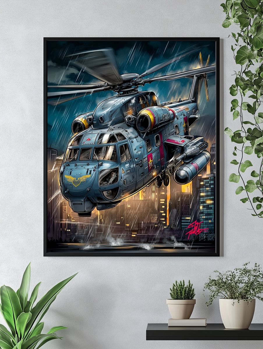 Storm Rescue Helicopter Digital Art Poster. — room view 4
