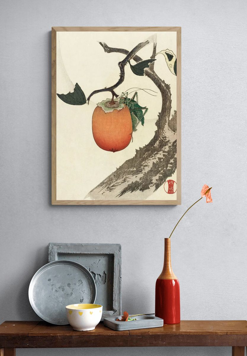 Kakivrucht met Sprinkhaan by Katsushika Hokusai (1890) — Art Print. — room view 3