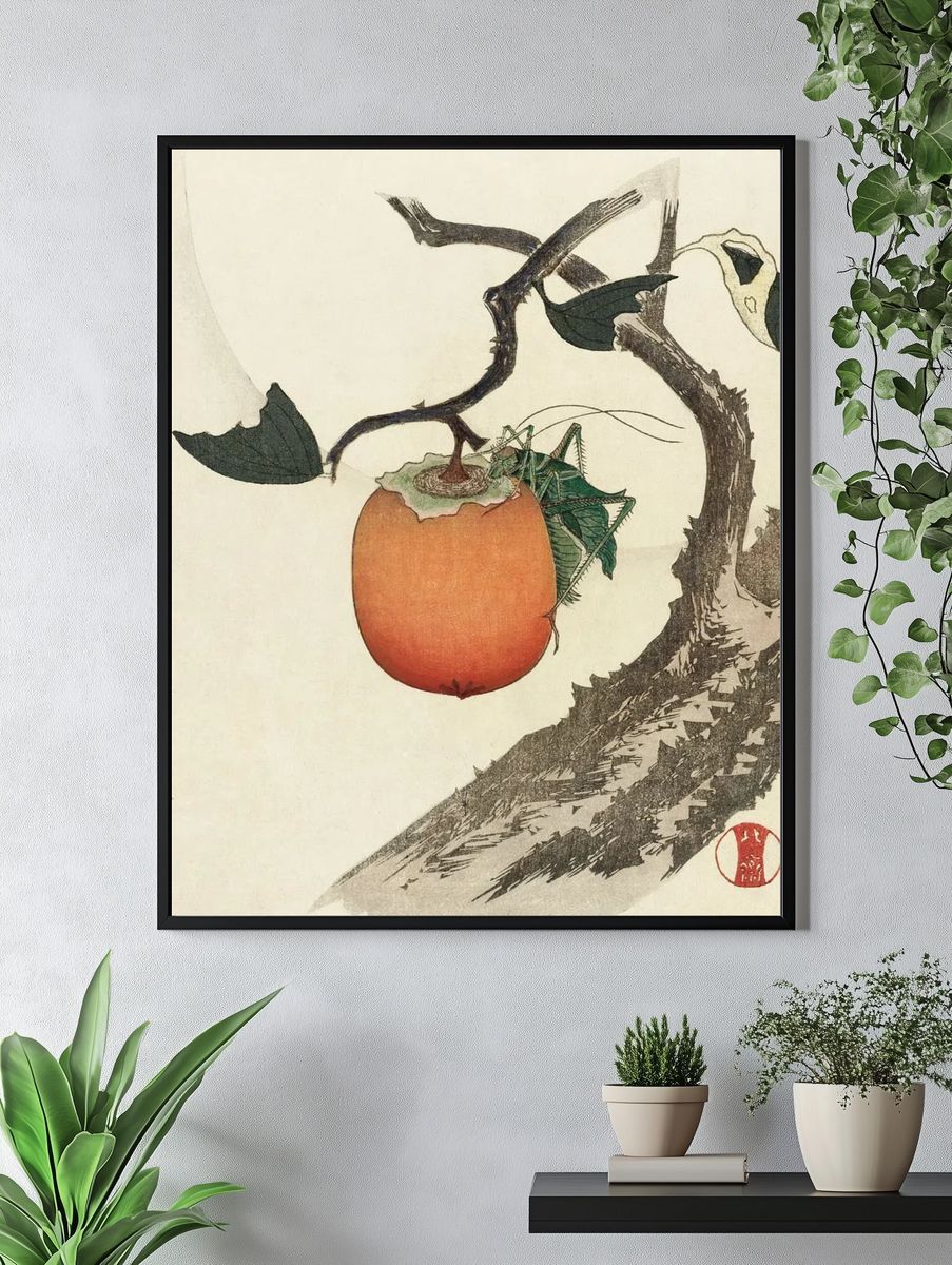 Kakivrucht met Sprinkhaan by Katsushika Hokusai (1890) — Art Print. — room view 4