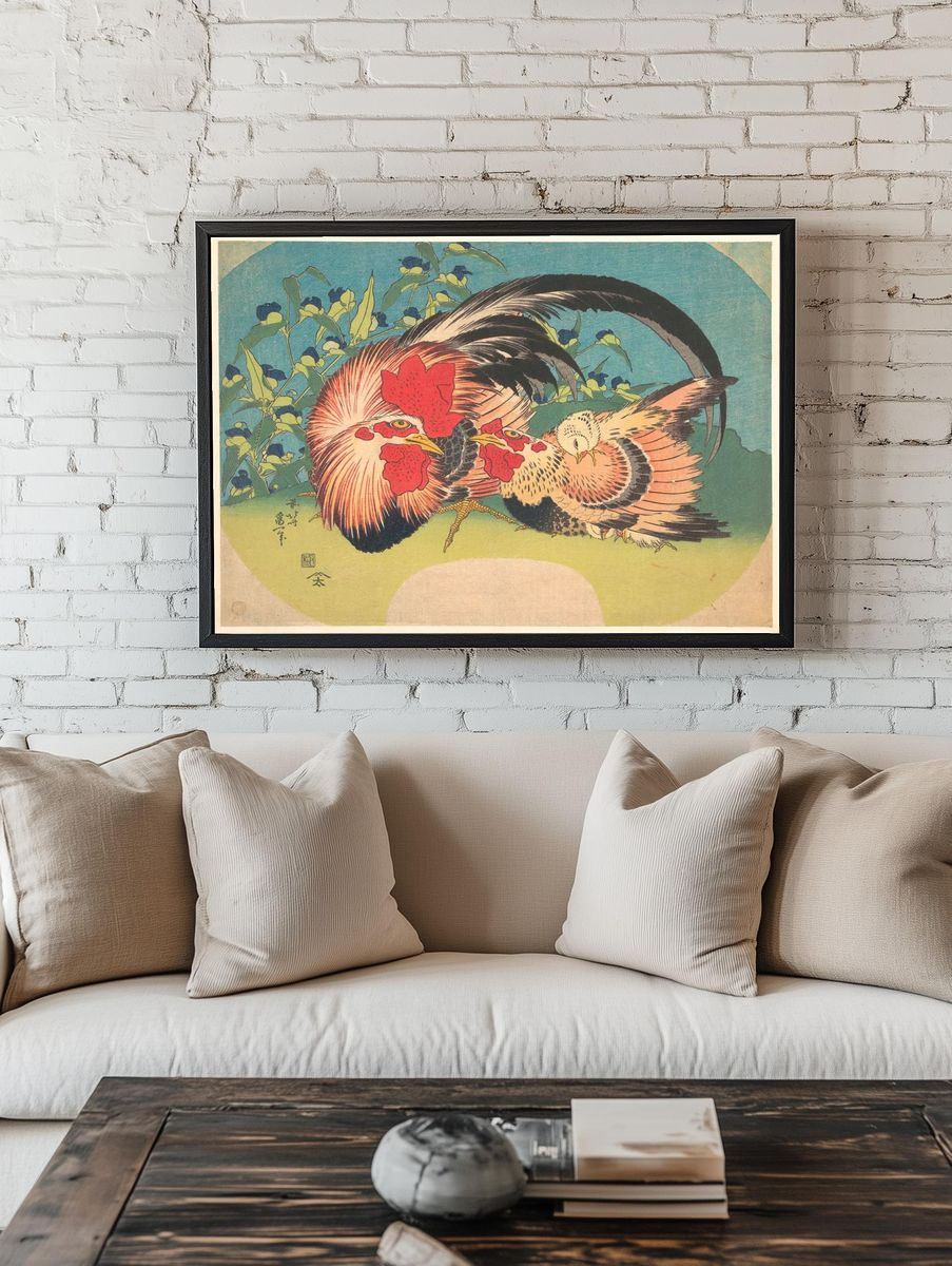 Rooster, Hen and Chicken — Art Print. — room view 1