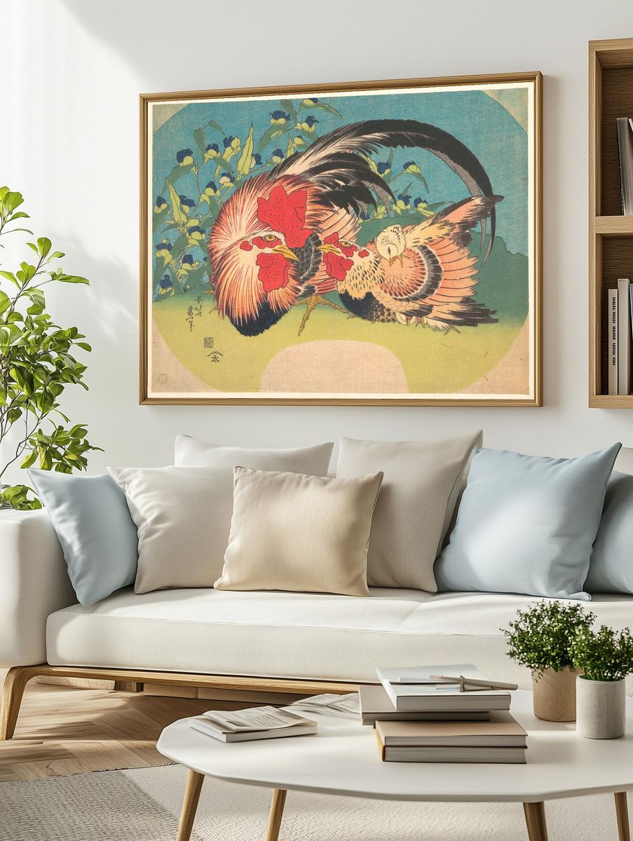 Rooster, Hen and Chicken — Art Print. — room view 2