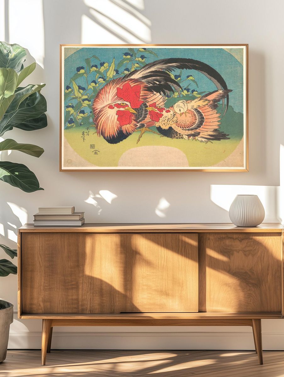 Rooster, Hen and Chicken — Art Print. — room view 3