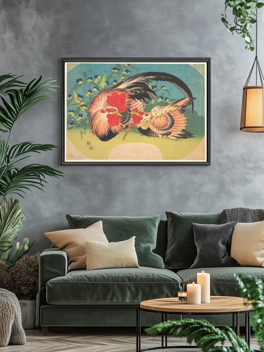 Rooster, Hen and Chicken — Art Print. — room view 4