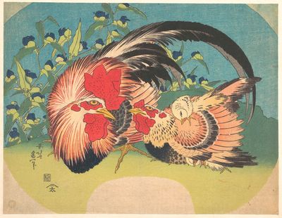 Rooster, Hen and Chicken — Art Print. poster print