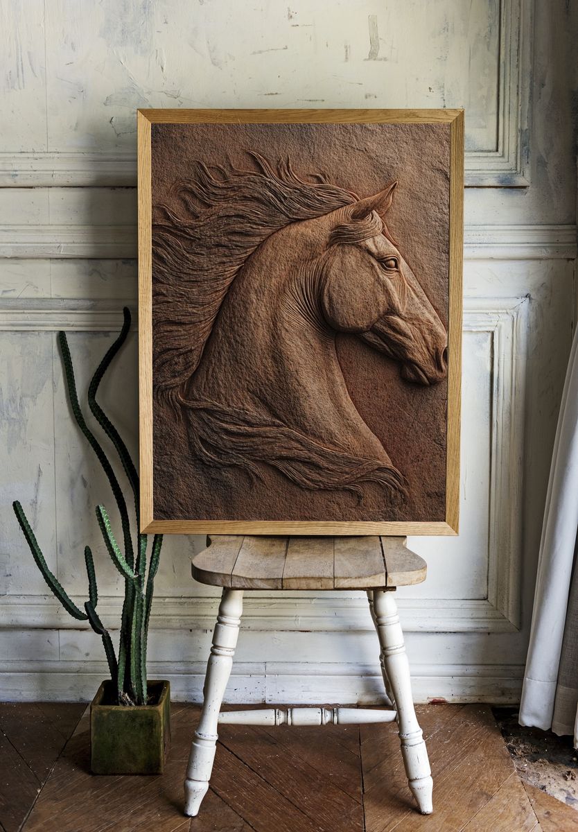 Horse Relief Sculpture Print. — room view 1