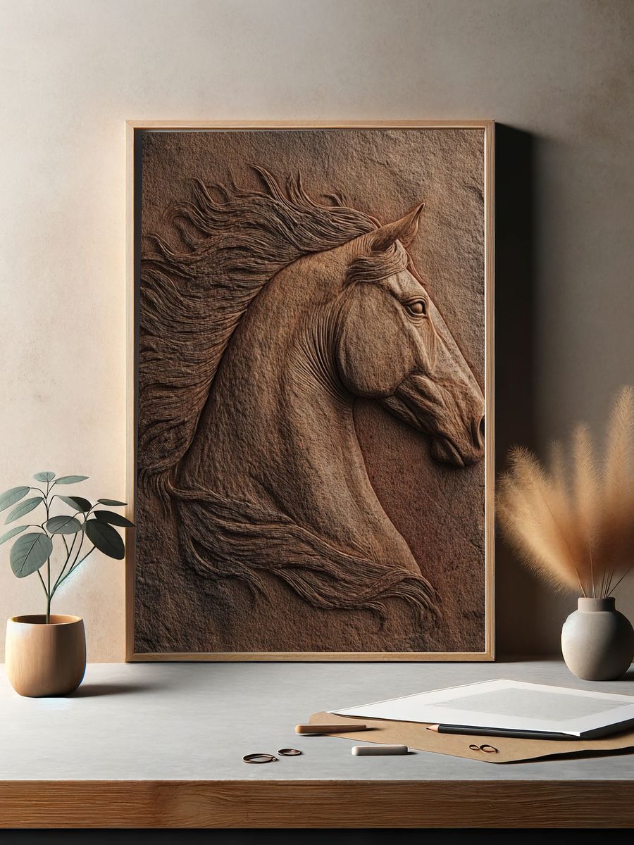 Horse Relief Sculpture Print. — room view 2