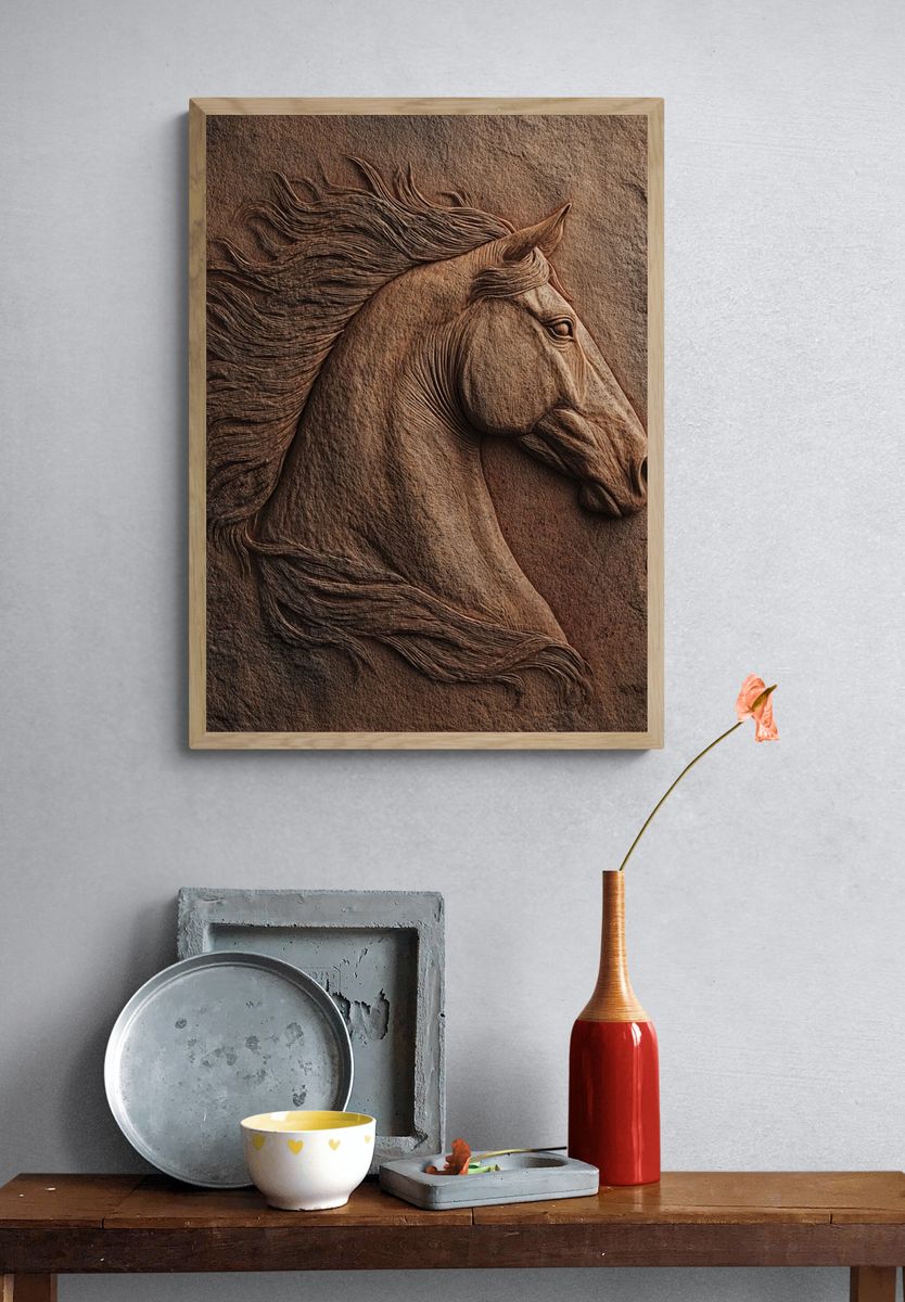 Horse Relief Sculpture Print. — room view 3