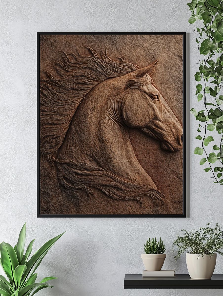 Horse Relief Sculpture Print. — room view 4