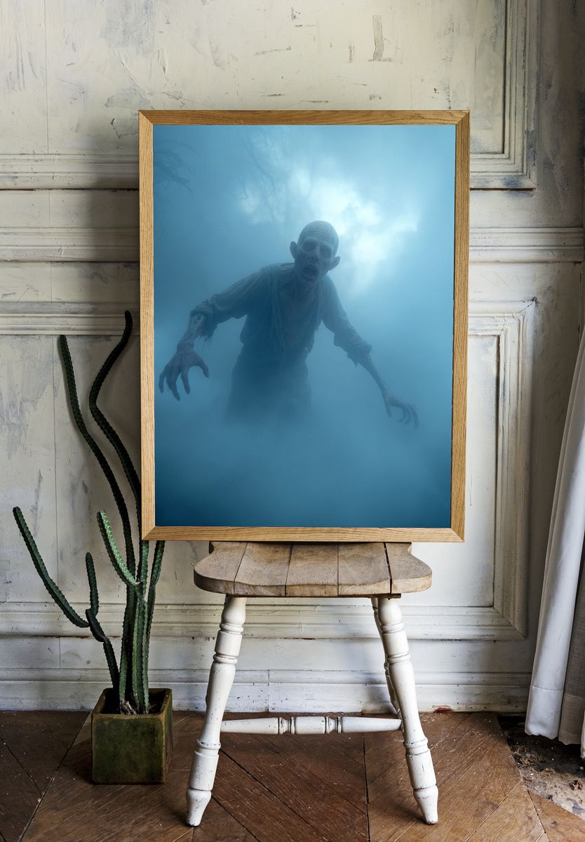 Eerie Zombie in Fog — Horror Print room preview