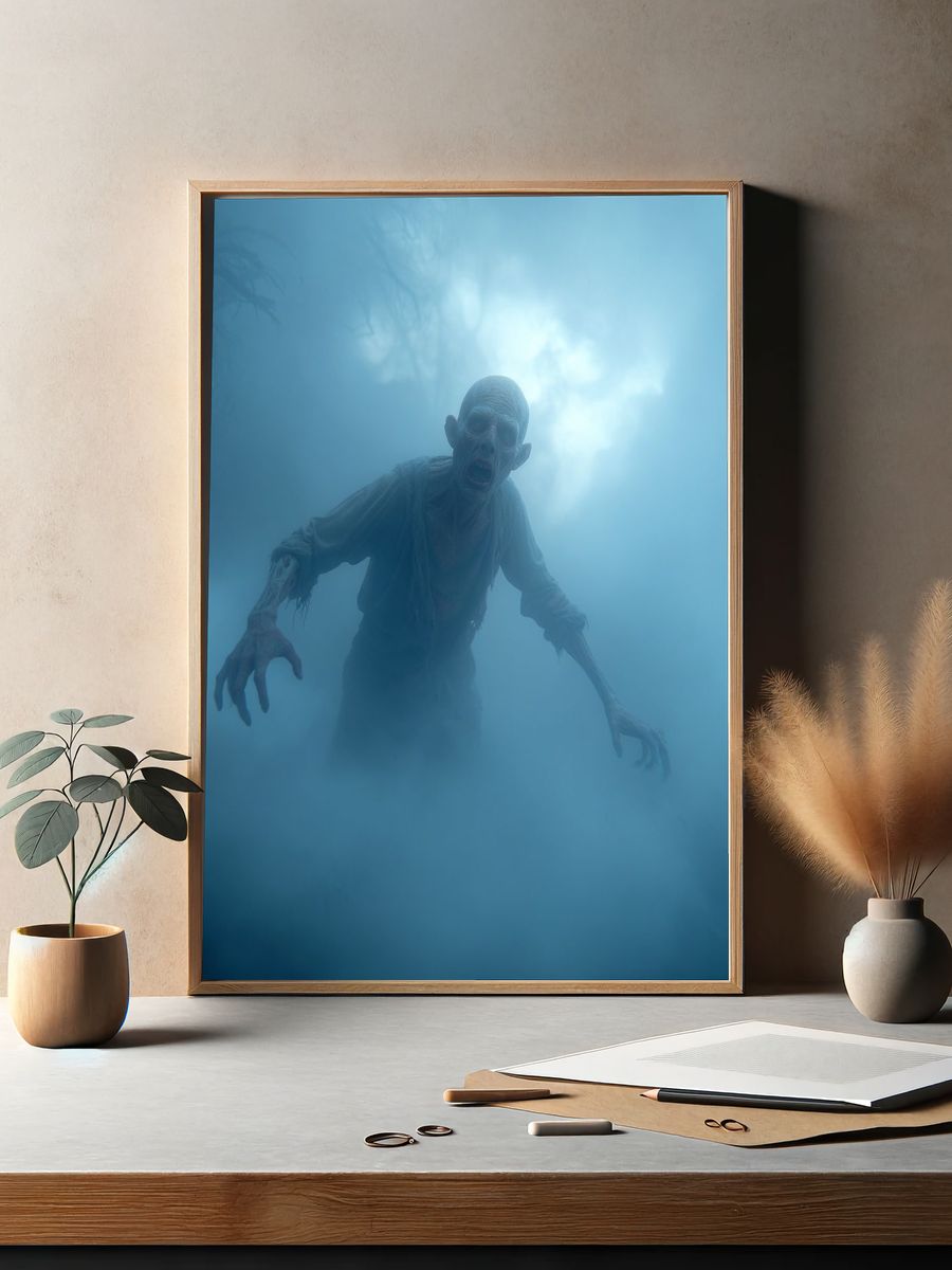 Eerie Zombie in Fog — Horror Print. — room view 2