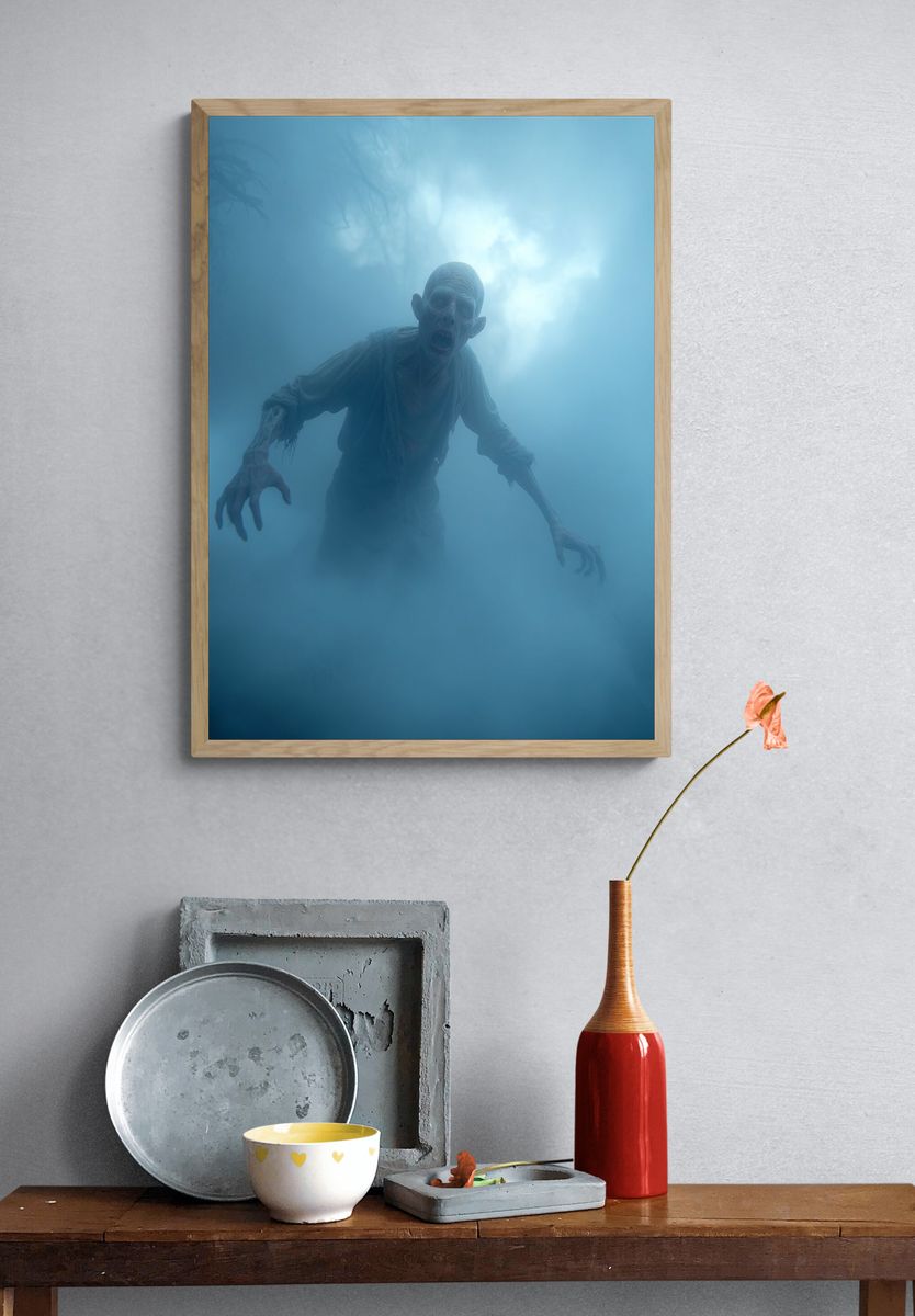 Eerie Zombie in Fog — Horror Print. — room view 3