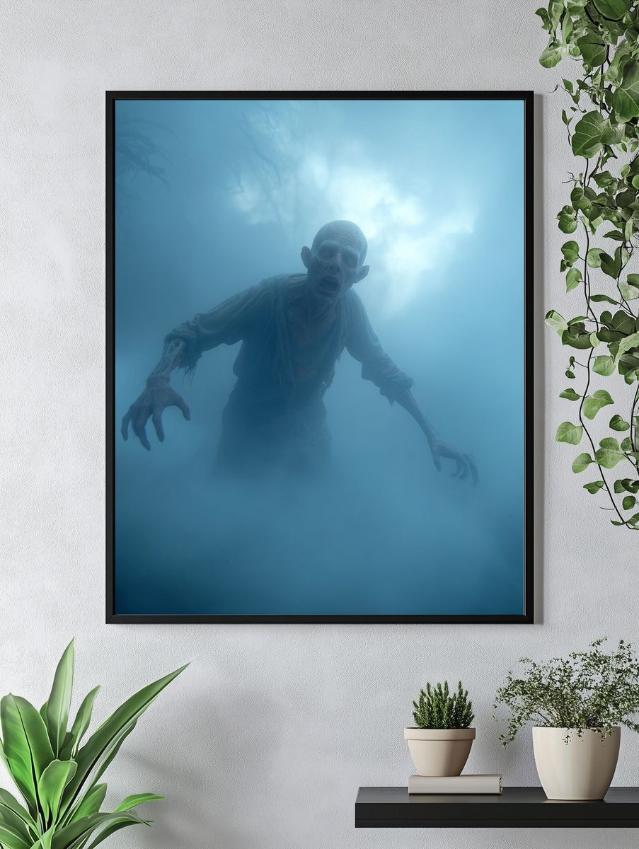 Eerie Zombie in Fog — Horror Print. — room view 4
