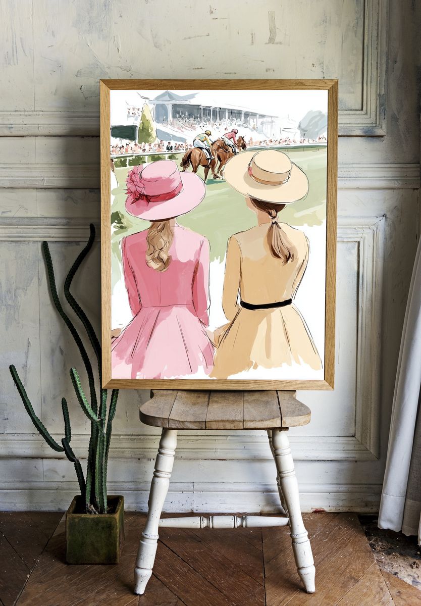 Horse Racing Ladies — Illustration Print. — room view 1