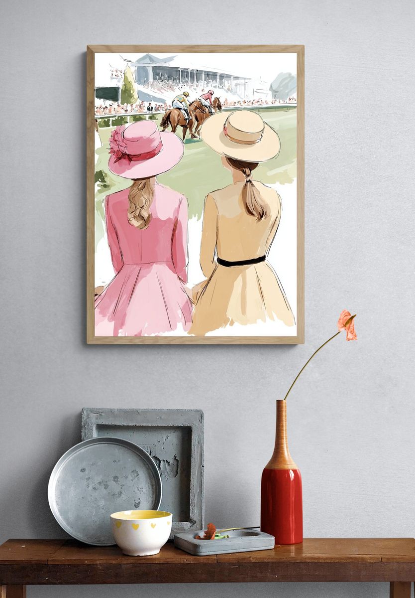 Horse Racing Ladies — Illustration Print. — room view 3