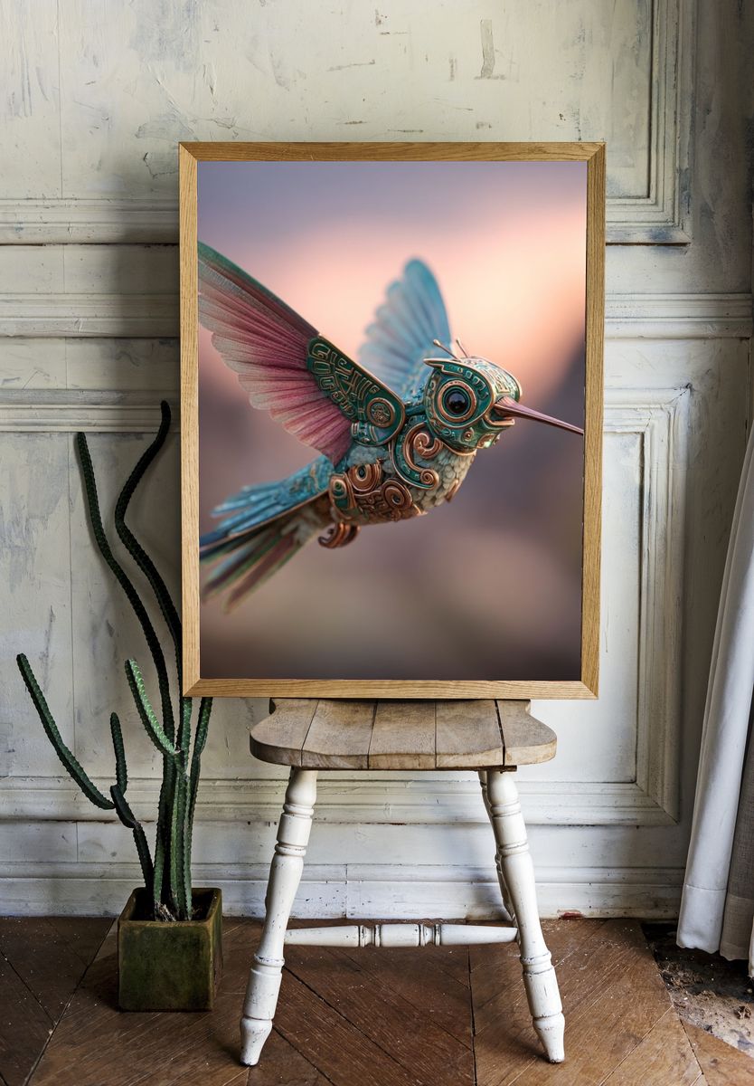 Steampunk Hummingbird Illustration Poster. — room view 1