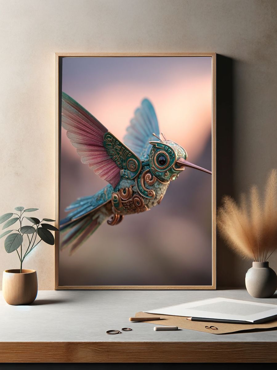 Steampunk Hummingbird Illustration Poster. — room view 2