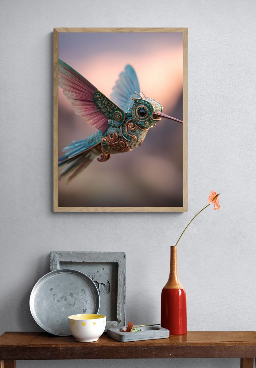 Steampunk Hummingbird Illustration Poster. — room view 3