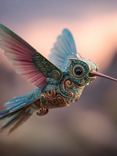 Steampunk Hummingbird Illustration Poster. poster print