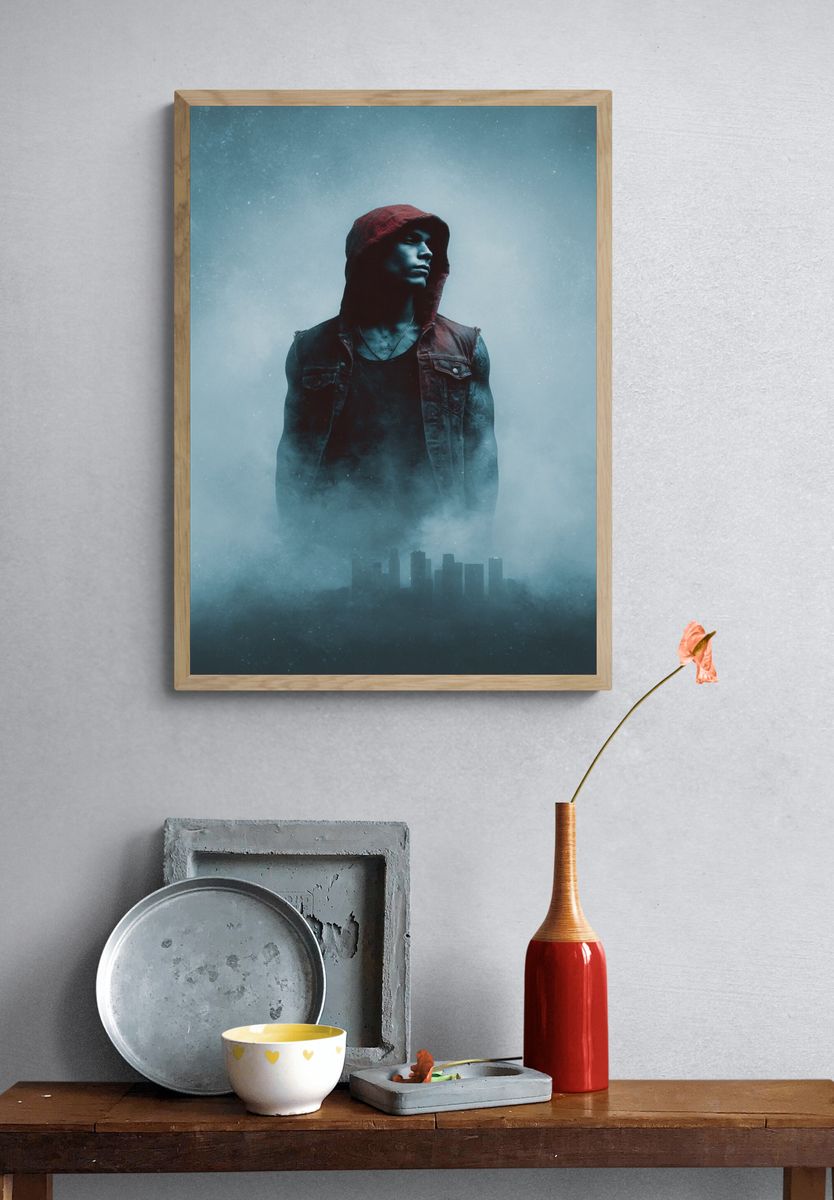 Hooded Urban Portrait Poster. — room view 3