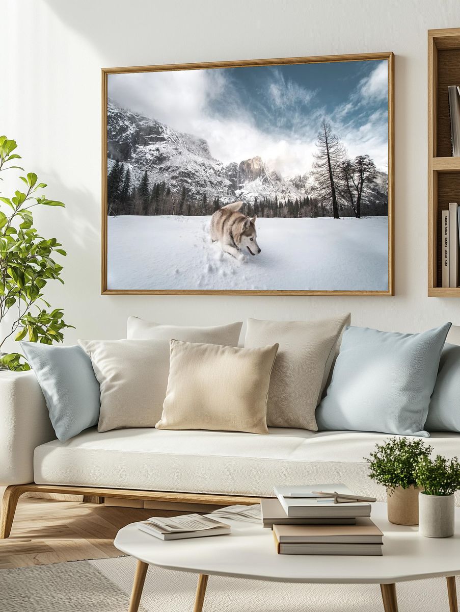 Husky in Snowy Mountain Landscape Poster. — room view 2