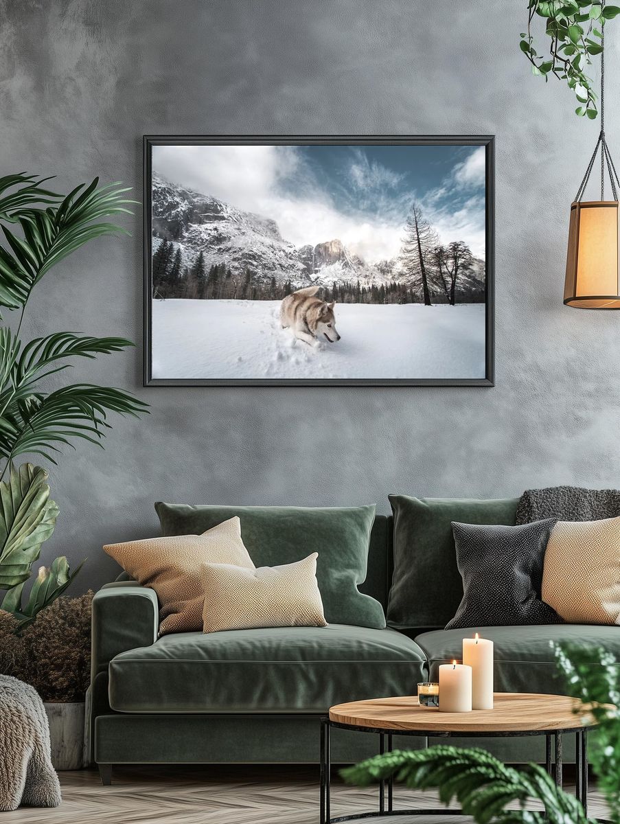 Husky in Snowy Mountain Landscape Poster. — room view 4