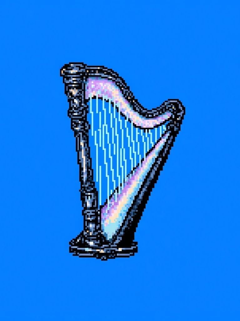 Pixel Harp Digital Art Print. poster — illustration art