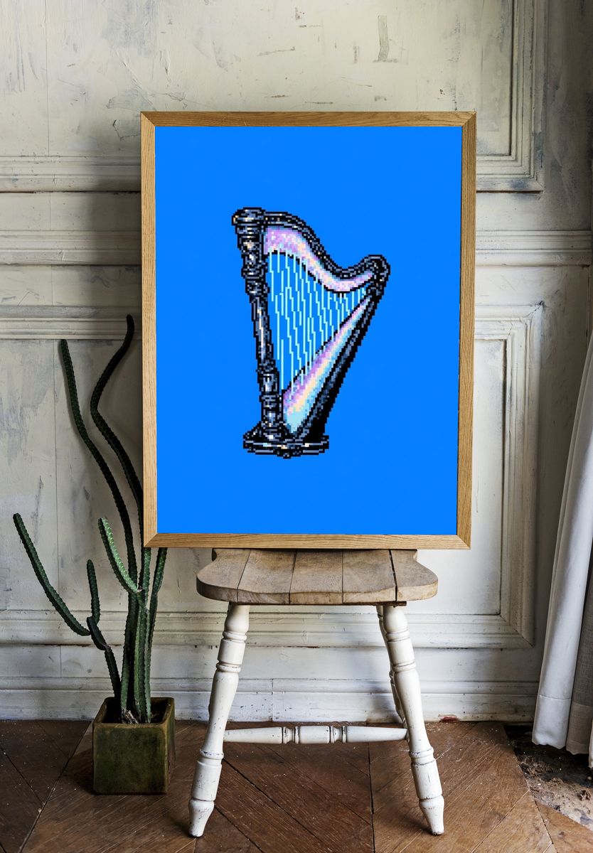 Pixel Harp Digital Art Print. — room view 1