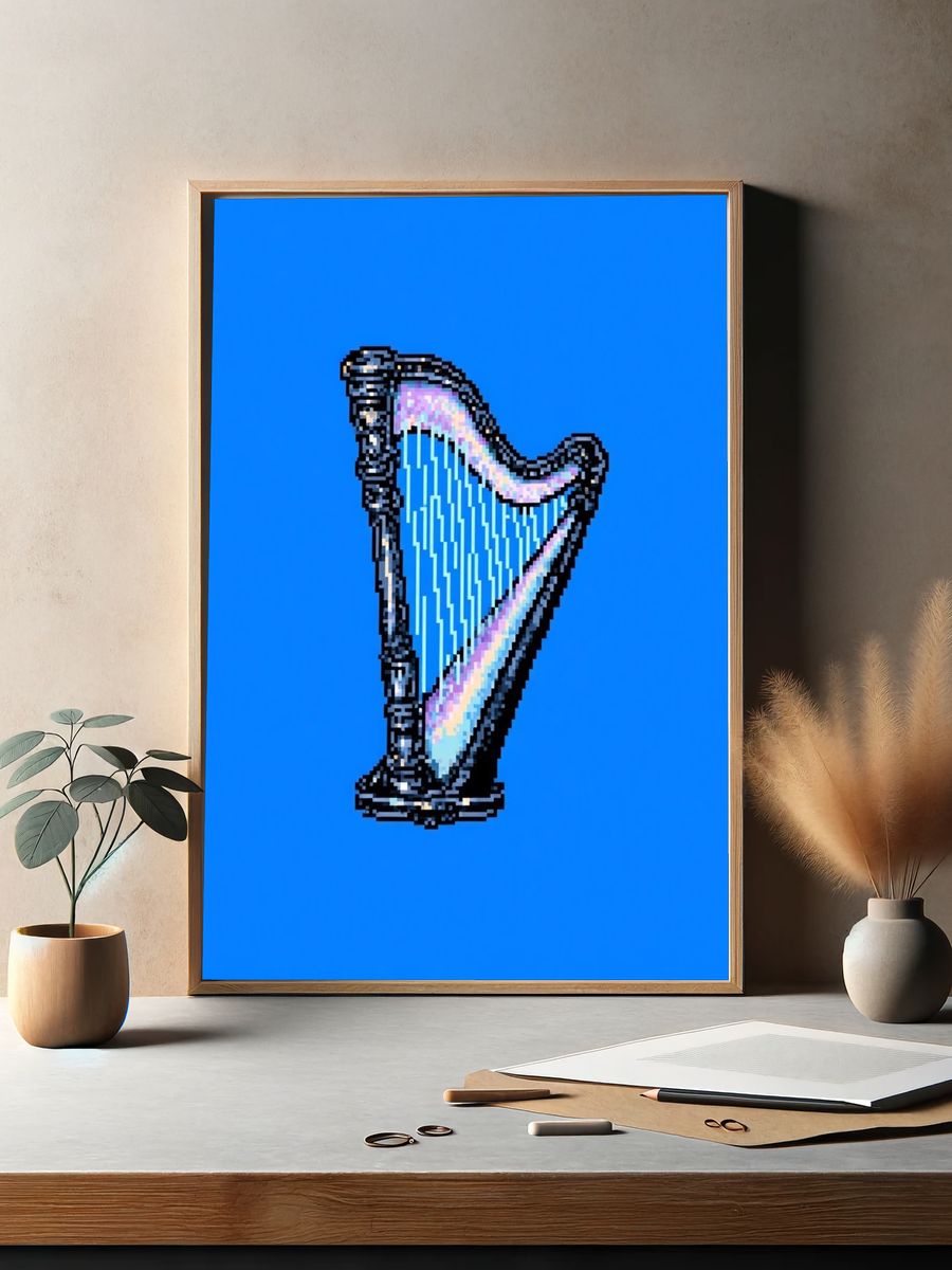 Pixel Harp Digital Art Print. — room view 2