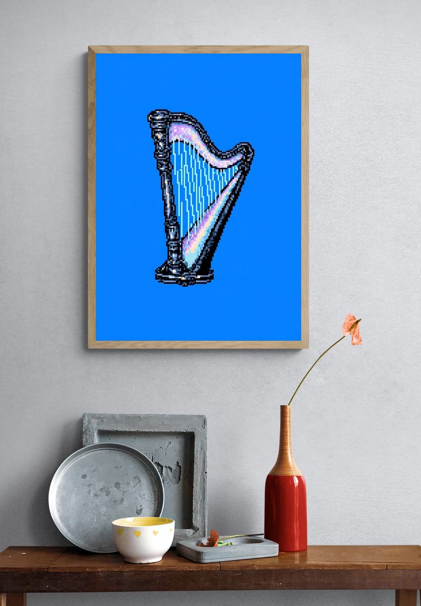Pixel Harp Digital Art Print. — room view 3