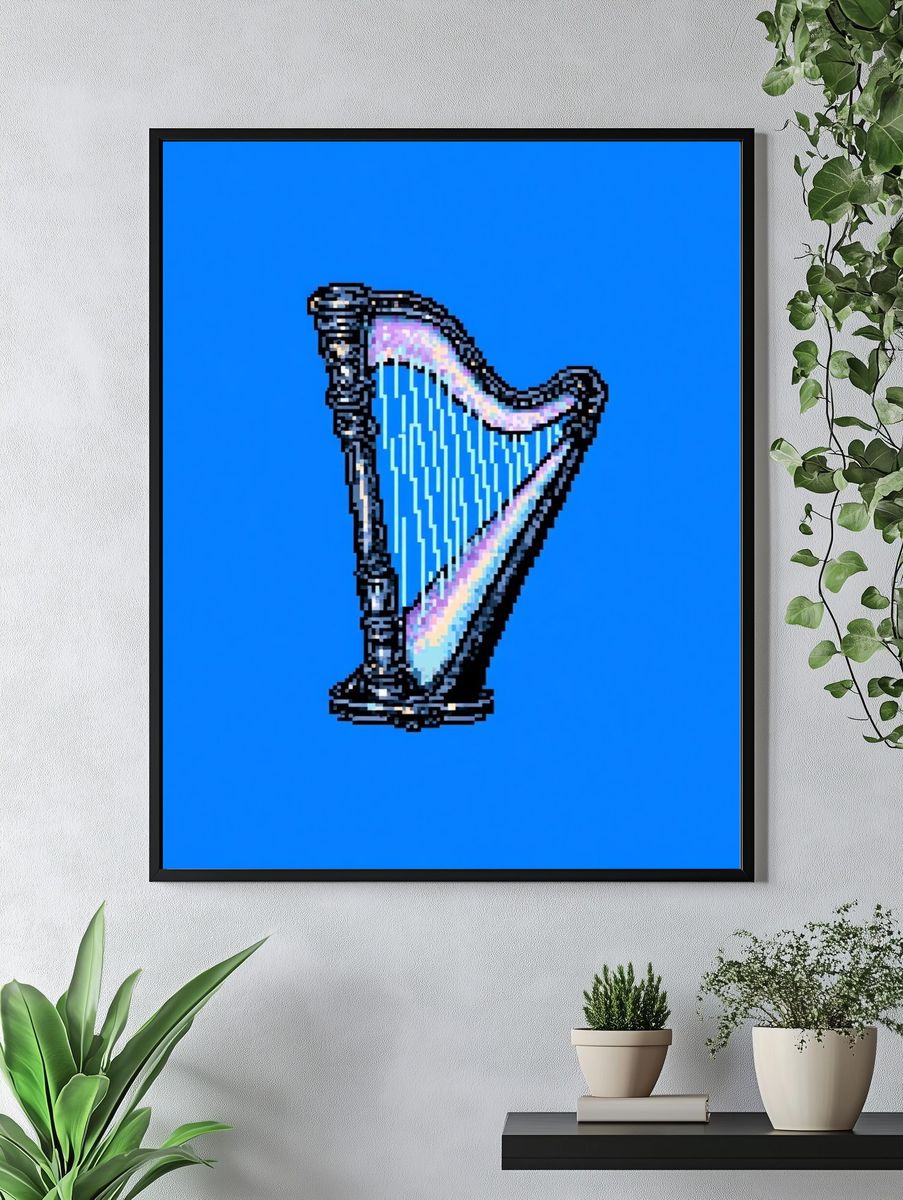 Pixel Harp Digital Art Print. — room view 4