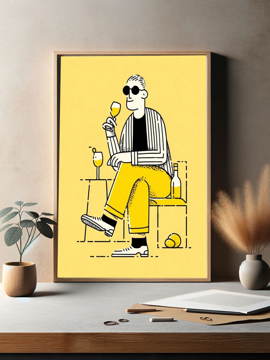 Chic Man with Drink — Illustration Print. — room view 2