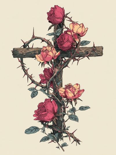 Thorned Rose Cross Illustration Poster. poster print