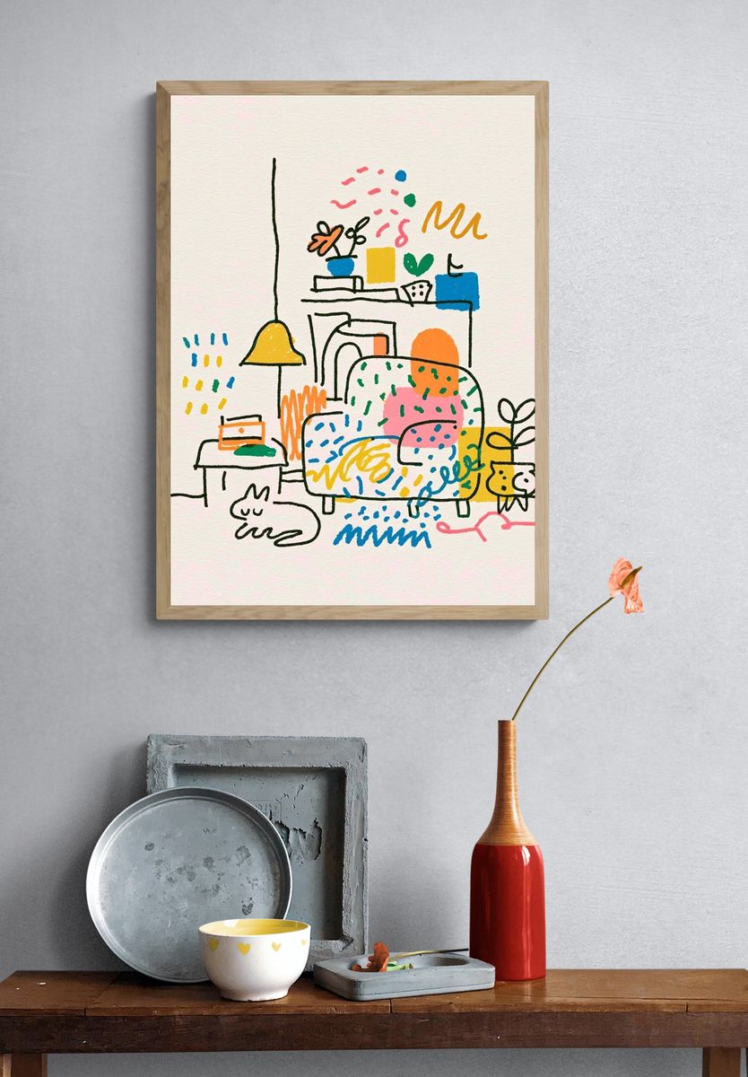 Playful Living Room Illustration Poster. — room view 3