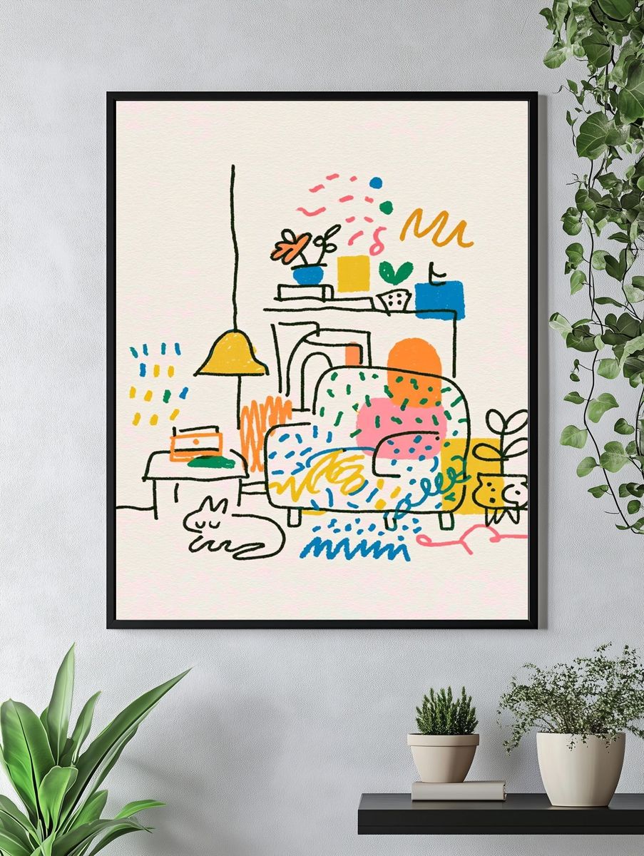 Playful Living Room Illustration Poster. — room view 4