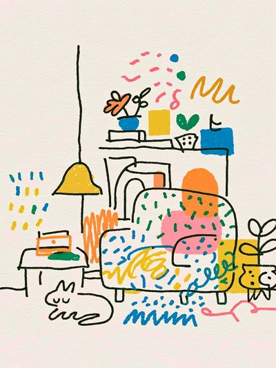 Playful Living Room Illustration Poster. poster print