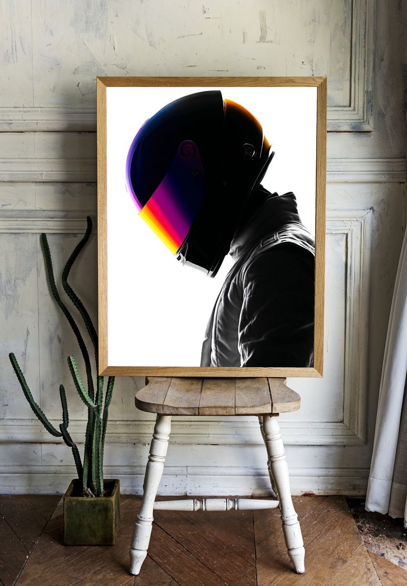 Neon Helmet Portrait Print. — room view 1