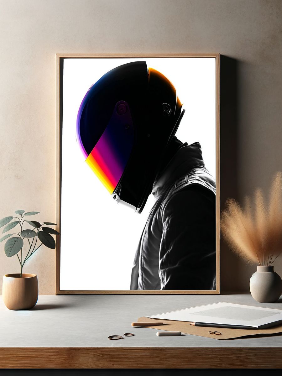 Neon Helmet Portrait Print. — room view 2