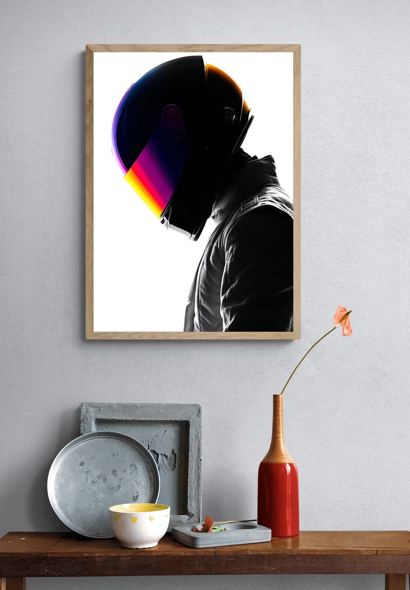 Neon Helmet Portrait Print. — room view 3