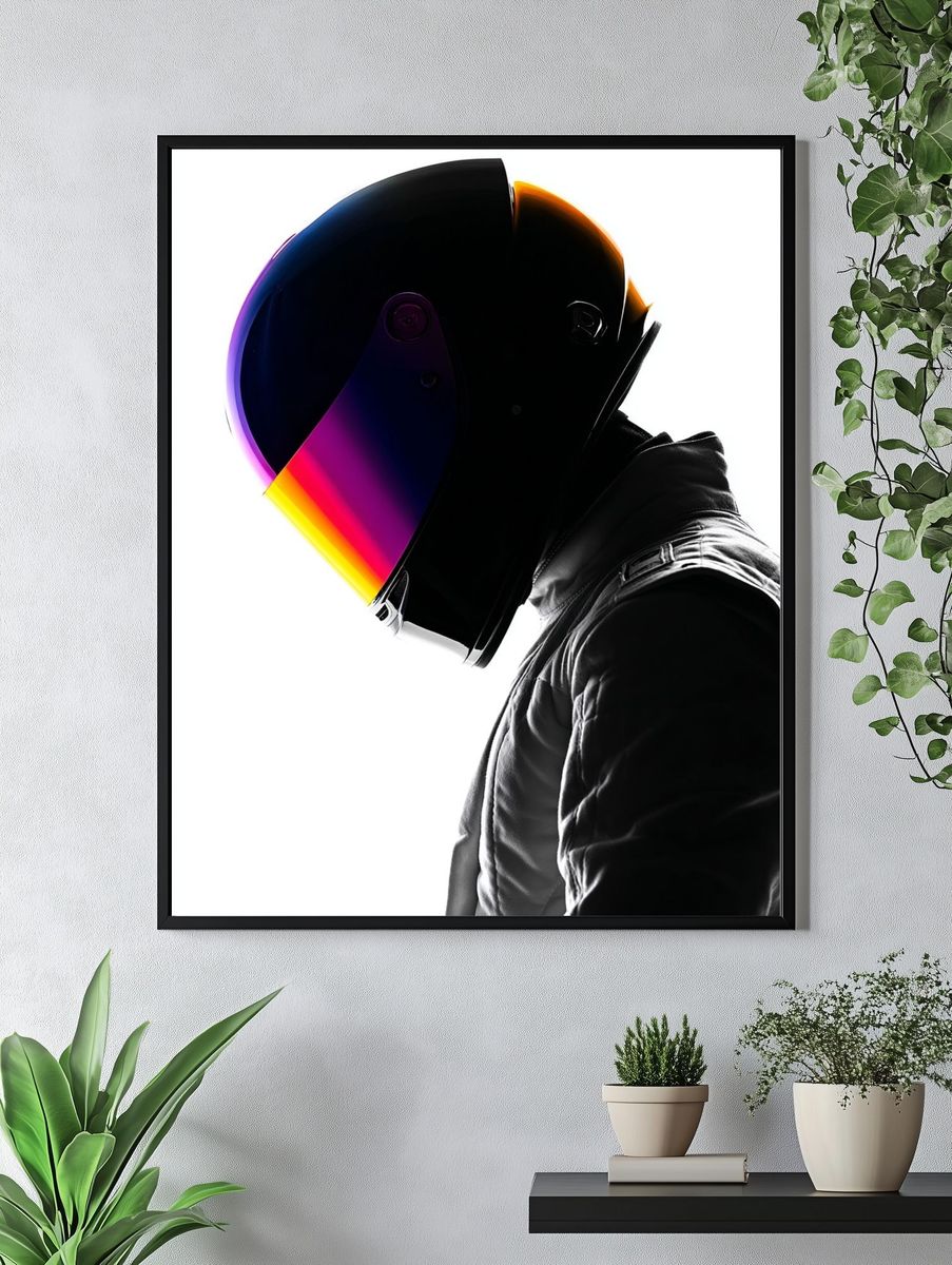 Neon Helmet Portrait Print. — room view 4