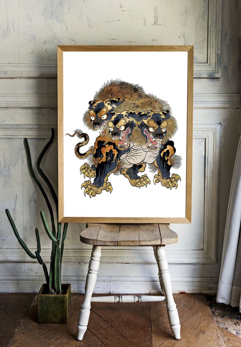 Three-Headed Guardian Beast Print. — room view 1