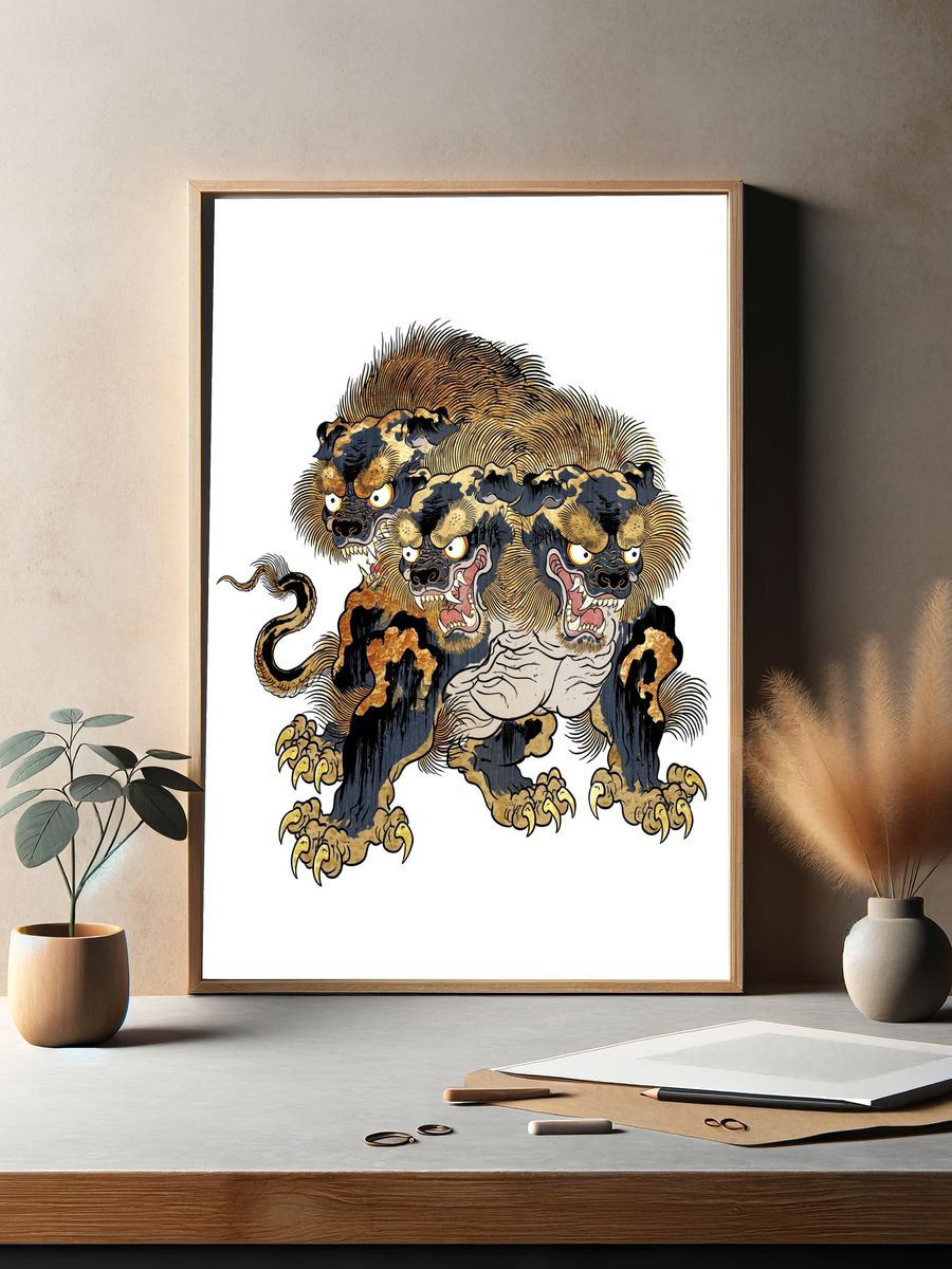 Three-Headed Guardian Beast Print. — room view 2