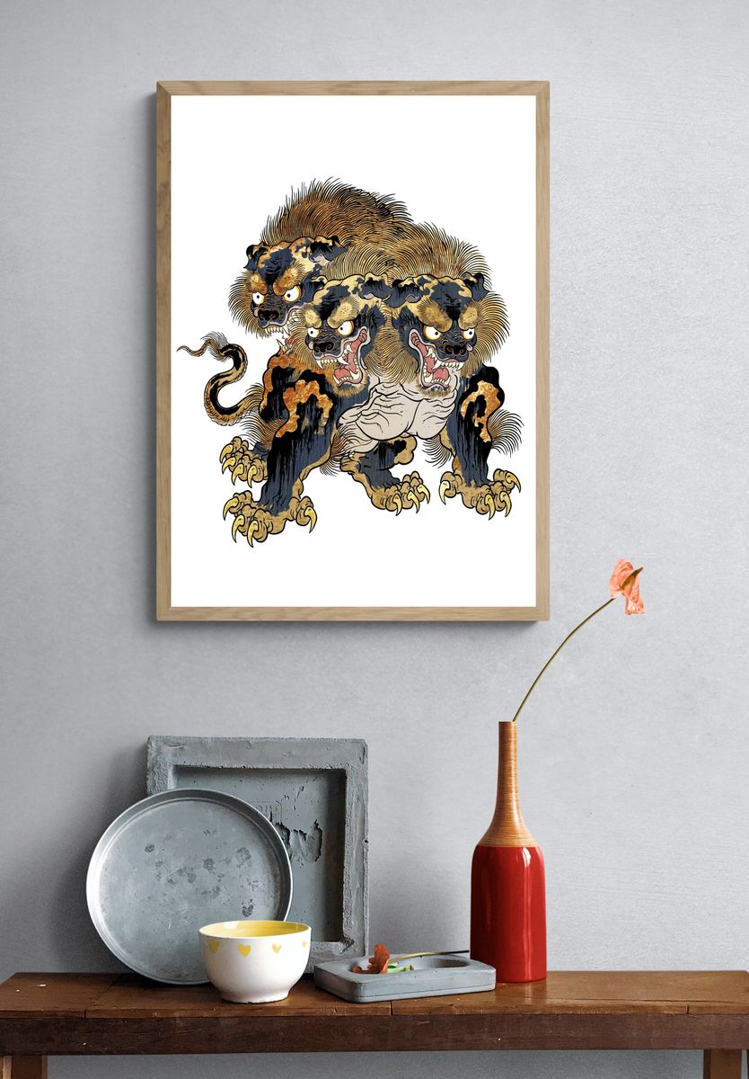 Three-Headed Guardian Beast Print. — room view 3