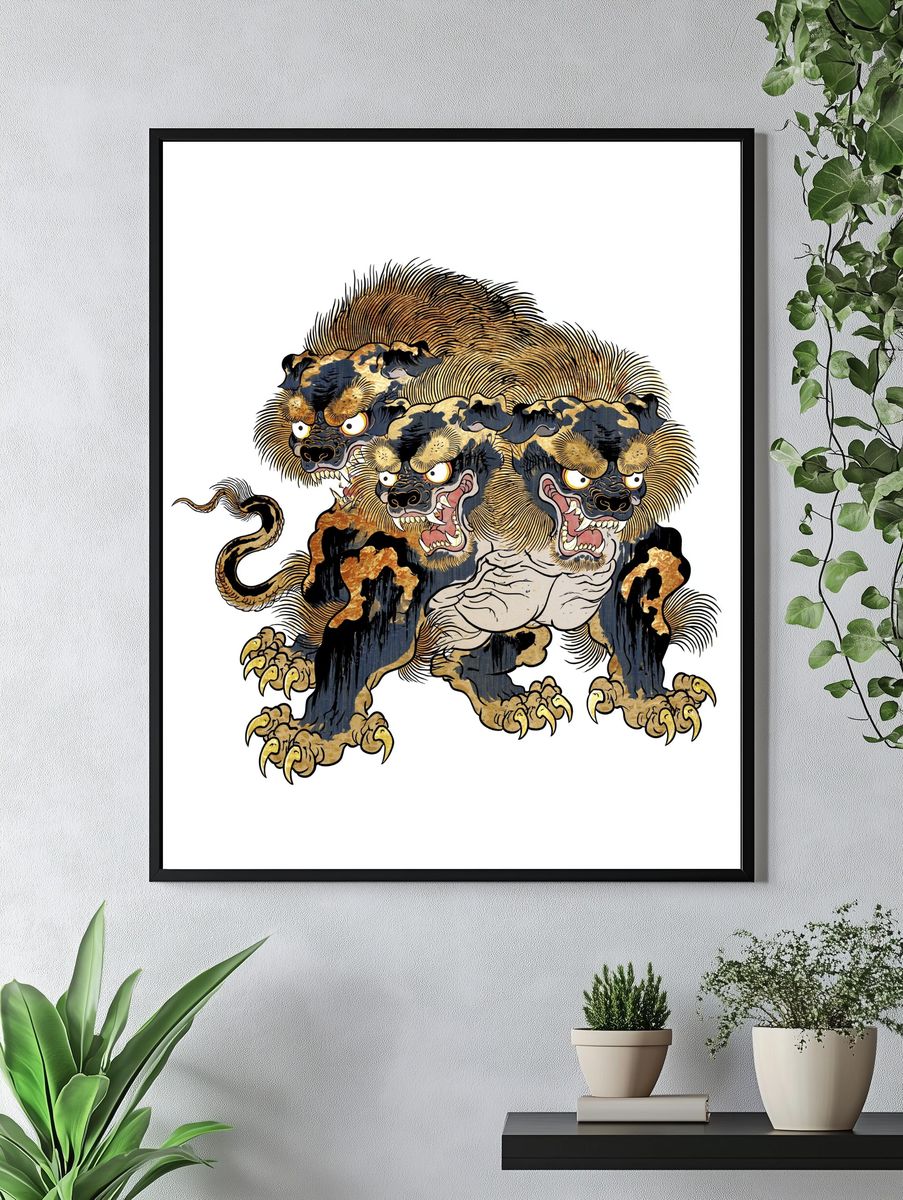 Three-Headed Guardian Beast Print. — room view 4