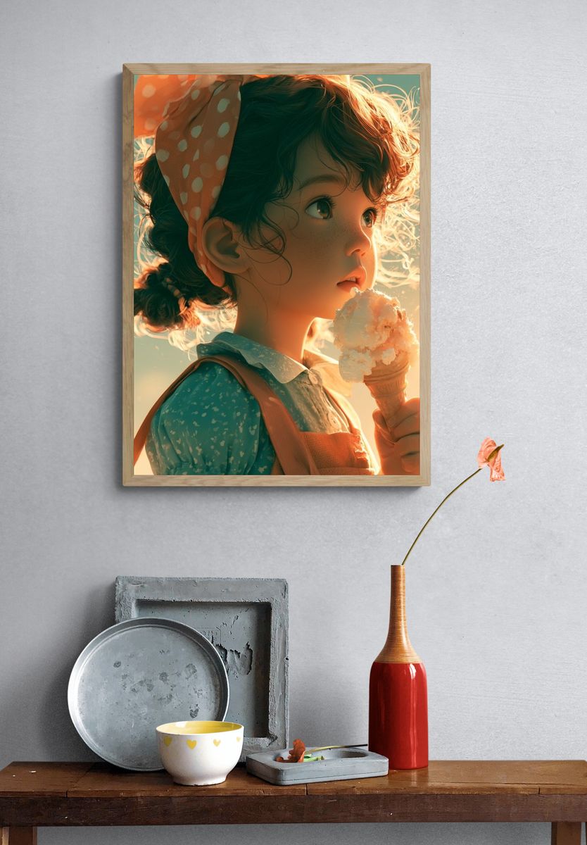 Ice Cream Girl Illustration Poster. — room view 3