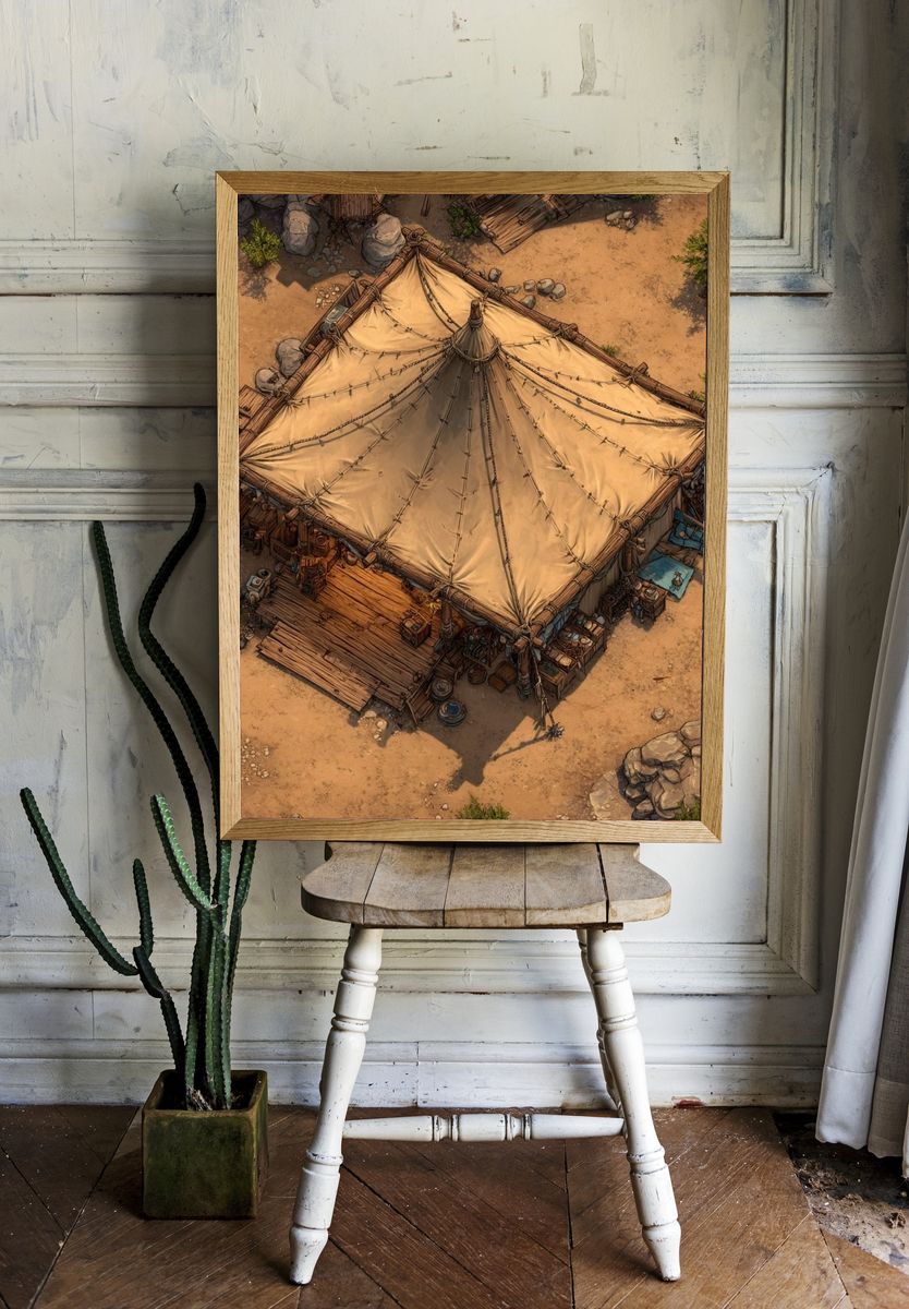 Desert Camp Aerial Illustration Print. — room view 1