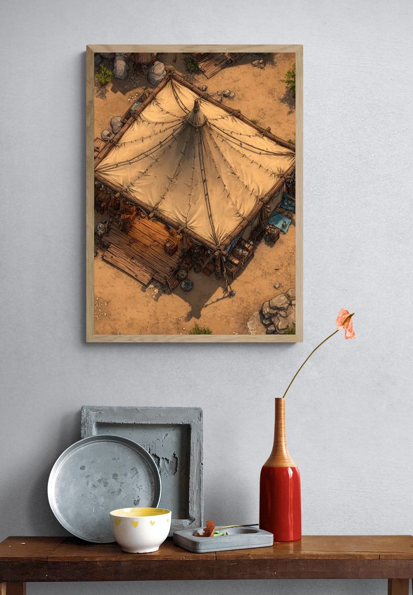 Desert Camp Aerial Illustration Print. — room view 3